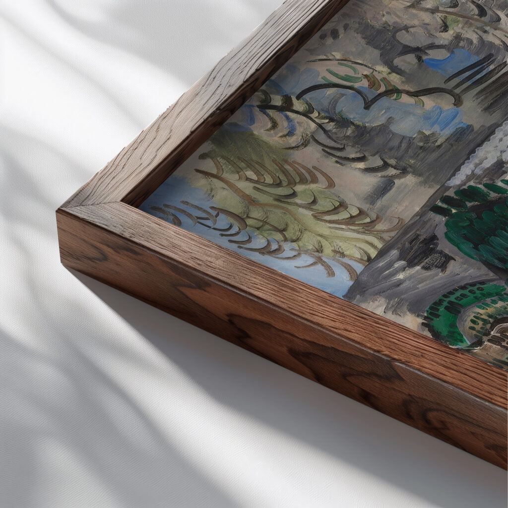 Saint Paul de Vence circa 1920 Raoul Dufy close up dark wood mockup