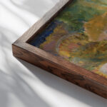 Scene carnavalesque circa 1890 James Ensor close up dark wood mockup