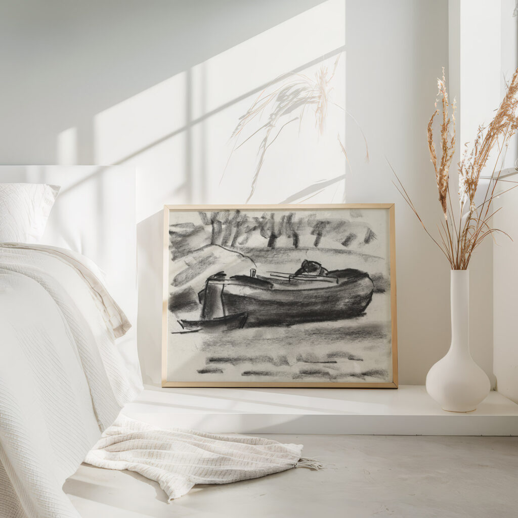 Schetsblad met een schip met een man aan boord 1891 Leo Gestel 1 4 mockup