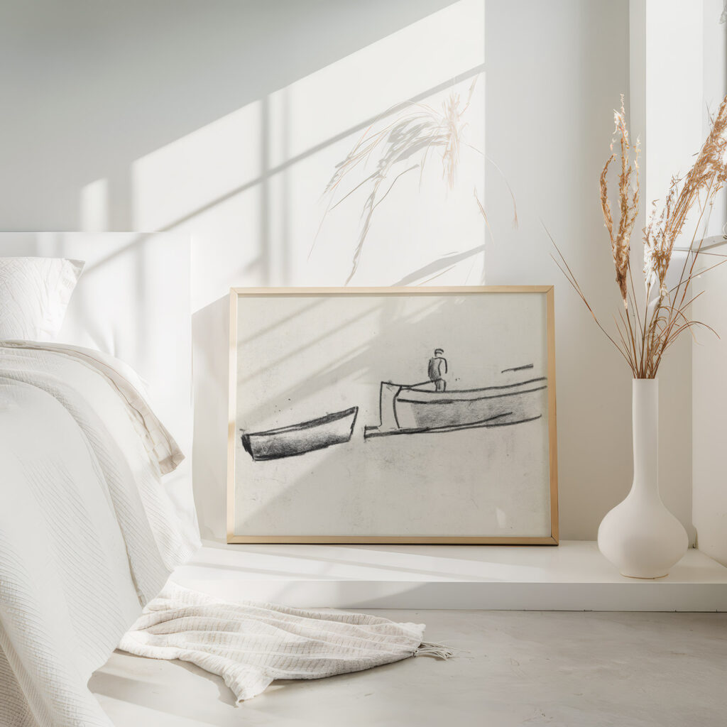 Schetsblad met een schip met een man aan boord 1891 Leo Gestel 4 mockup