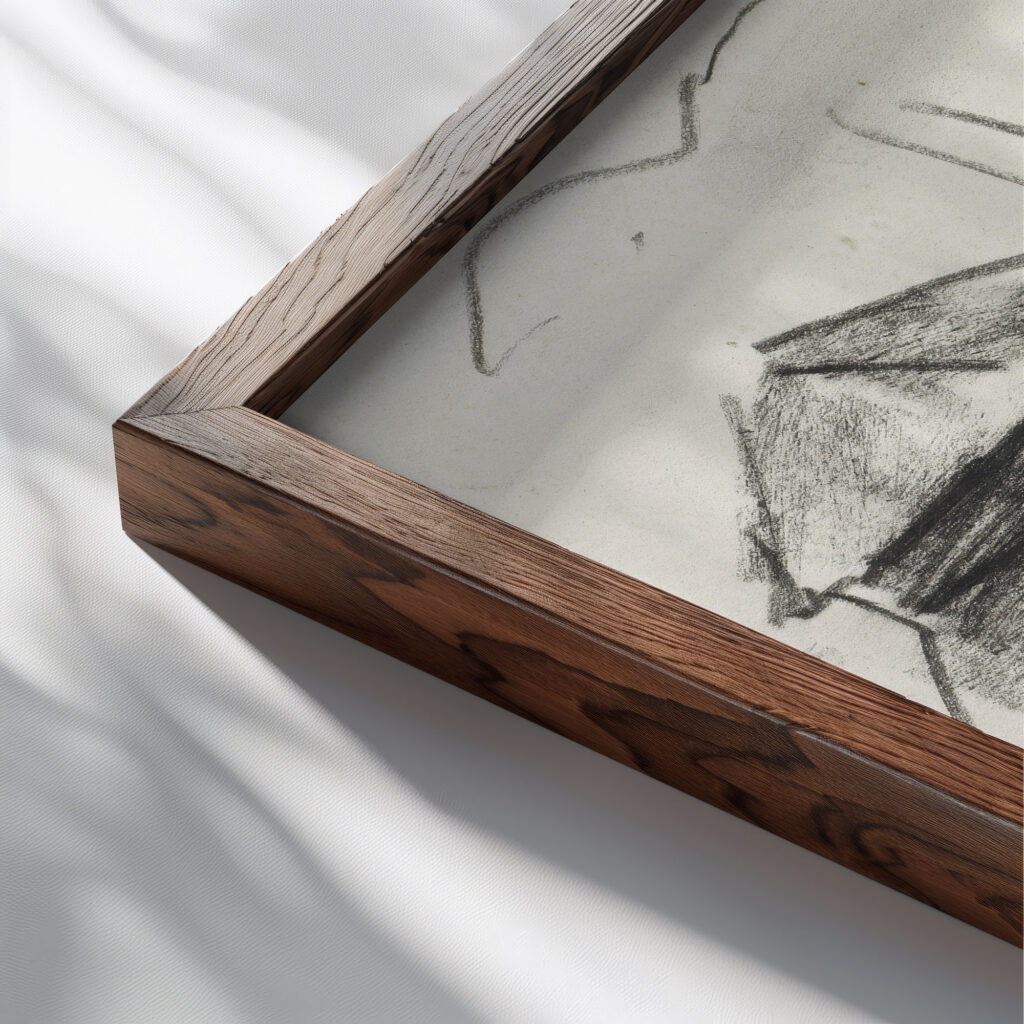 Schetsblad met huis 1891 Leo Gestel close up dark wood mockup