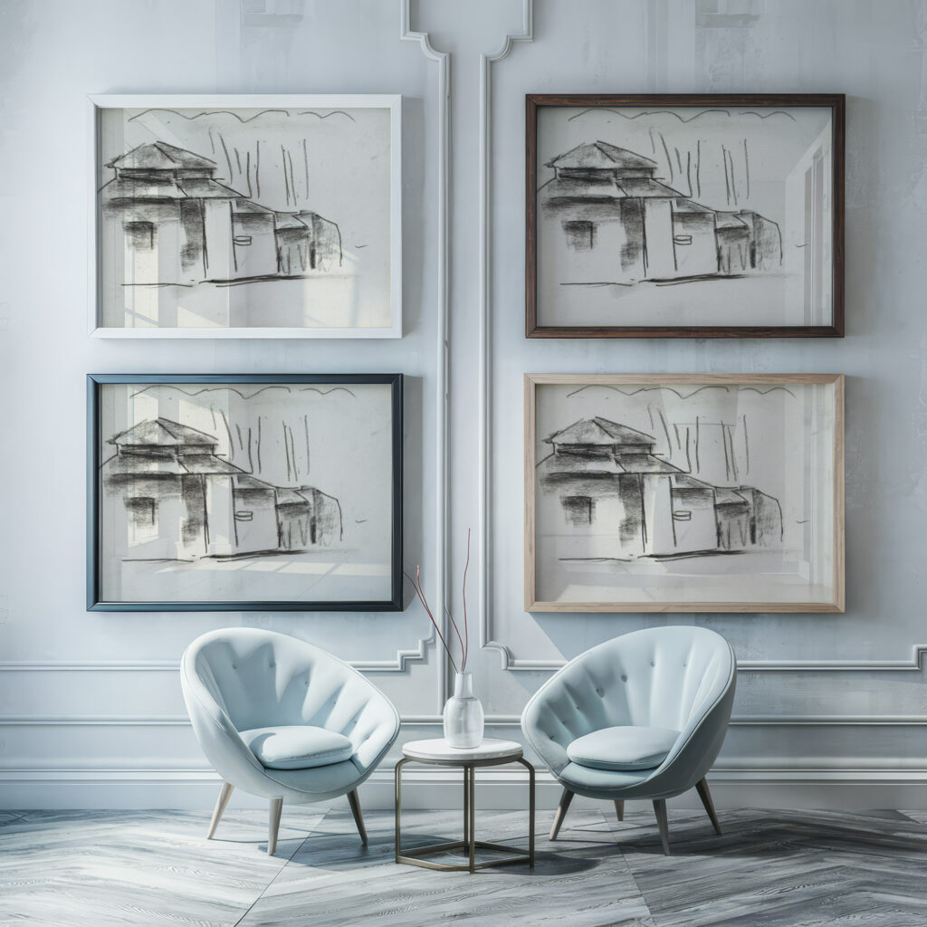 Schetsblad met huis 1891 Leo Gestel framed posters mockup