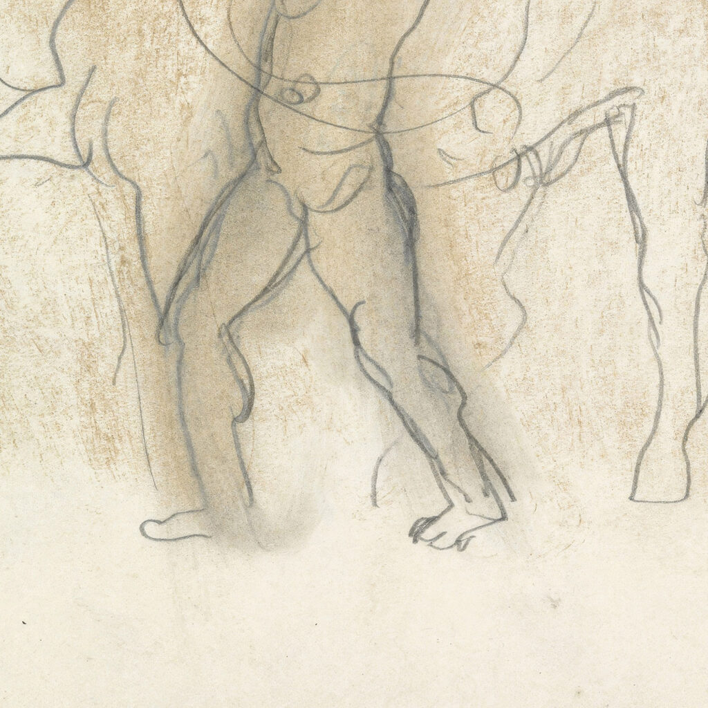 Schetsblad met man die twee paarden in bedwang houdt 1891 Leo Gestel 8 mockup