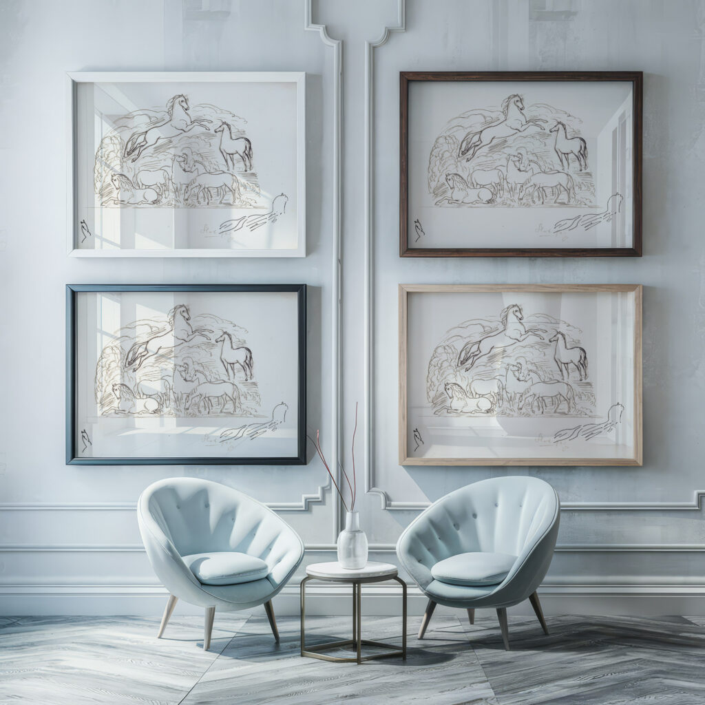 Schetsblad met paarden 1891 Leo Gestel framed posters mockup