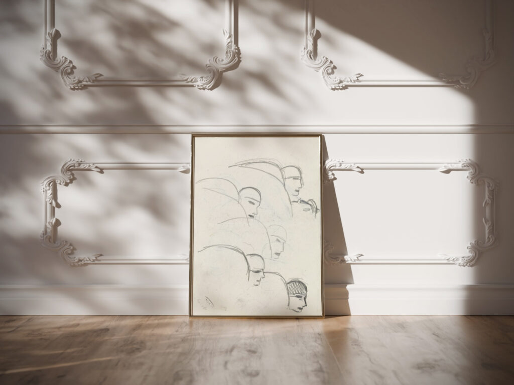 Schetsblad met studies voor een omhelsing kus 1891 Leo Gestel video mockup