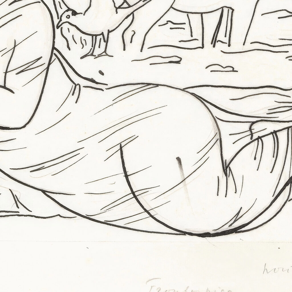 Schetsblad met vrouw liggend aan het strand met twee paarden en enkele zeemeeuwen 1891 Leo Gestel 8 mockup