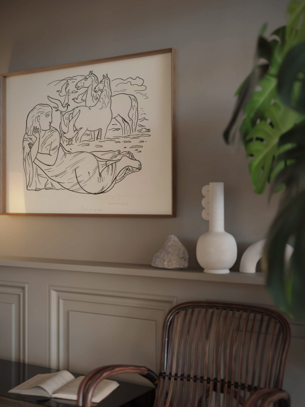 Schetsblad met vrouw liggend aan het strand met twee paarden en enkele zeemeeuwen 1891 Leo Gestel video mockup