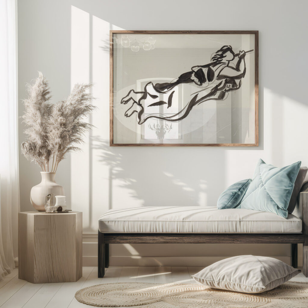 Schetsblad met zwevende vrouw met trompet 1891 Leo Gestel 5 mockup