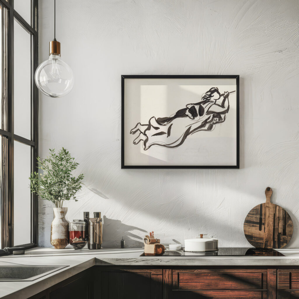 Schetsblad met zwevende vrouw met trompet 1891 Leo Gestel 6 mockup