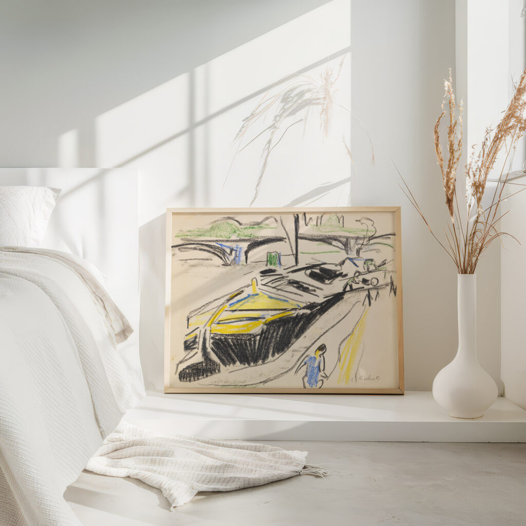 Schleppkahn am Elbufer im Hintergrund die Carolabrucke 1909 Ernst Ludwig Kirchner 4 mockup