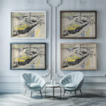 Schleppkahn am Elbufer im Hintergrund die Carolabrucke 1909 Ernst Ludwig Kirchner framed posters mockup