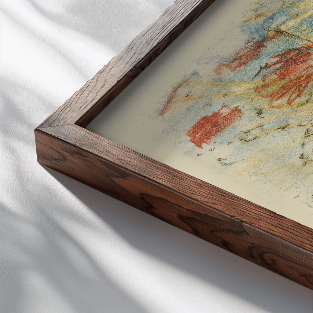 Schlussseite aus der Folge ‘Reinecke Fuchs 1920 Lovis Corinth close up dark wood mockup