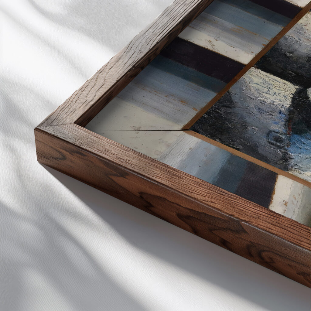 Schneeschipper Snow Shovellers circa 1919 Arthur Segal close up dark wood mockup