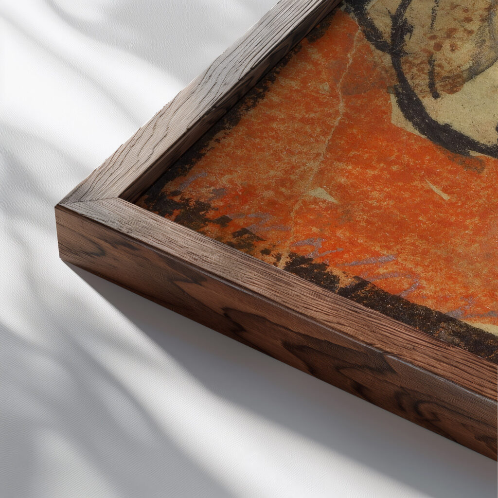 Schwein von hinten 1918 Egon Schiele close up dark wood mockup
