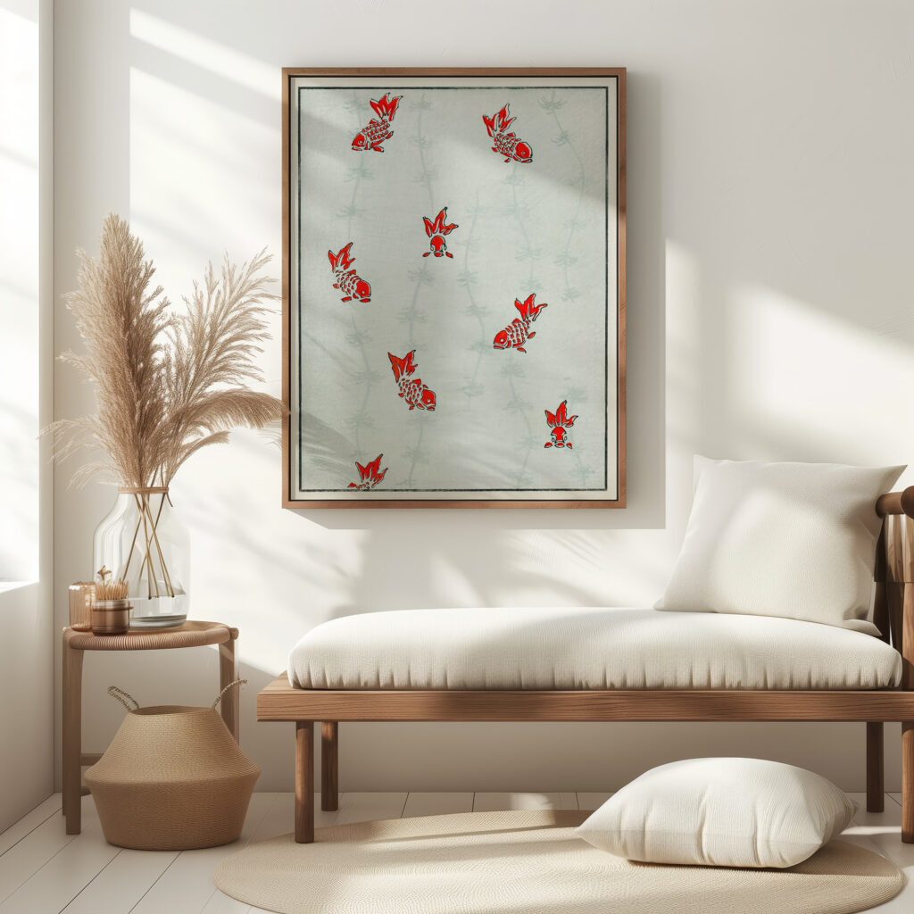 Seamless gold fish illustration Watanabe Seitei 5 mockup