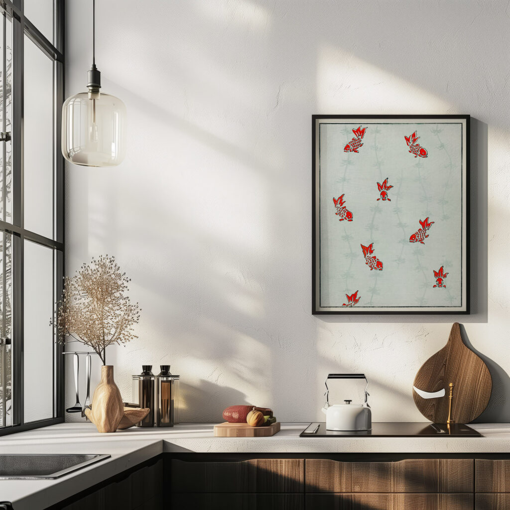 Seamless gold fish illustration Watanabe Seitei 6 mockup