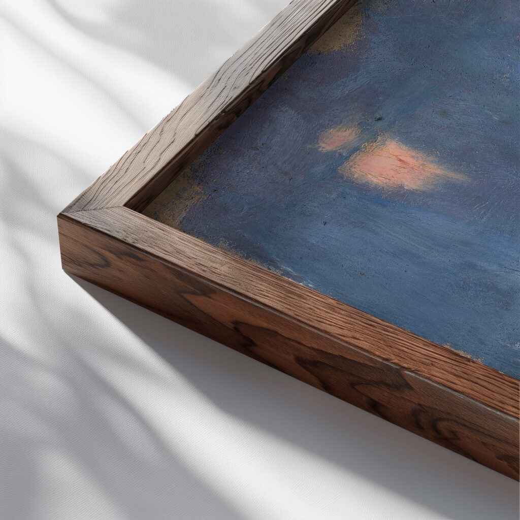 Seascape the sun behind a cloud 1910 Tadeusz Makowski close up dark wood mockup