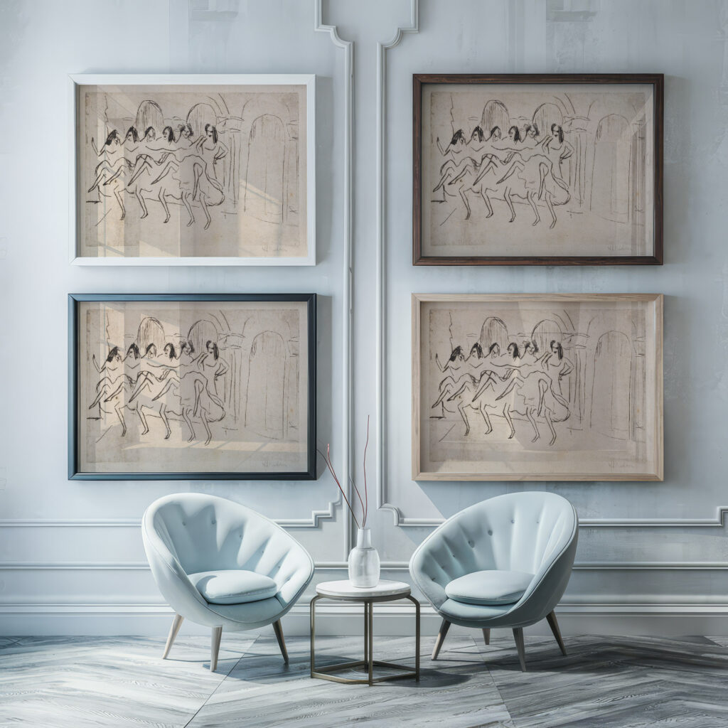 Sechs Tanzerinnen vor Bogendekoration Englisches Ensemble 1910 Ernst Ludwig Kirchner framed posters mockup