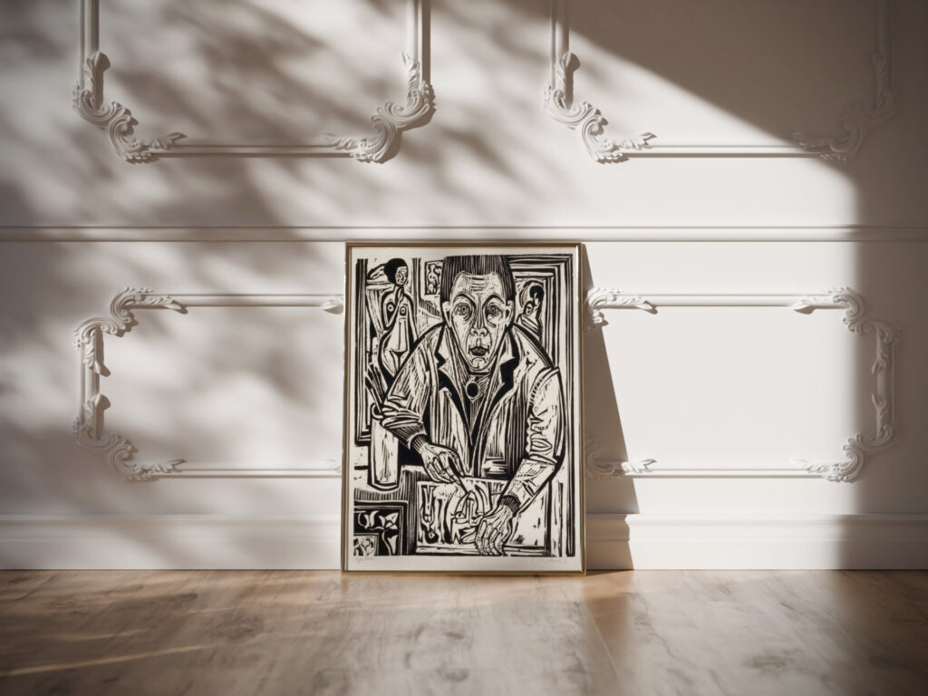 Selbstbildnis holzschneidend 1921 Ernst Ludwig Kirchner video mockup