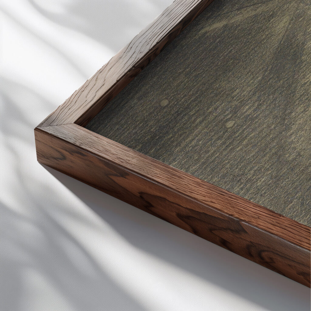 Selbstportrat 1944 Karl Wiener close up dark wood mockup