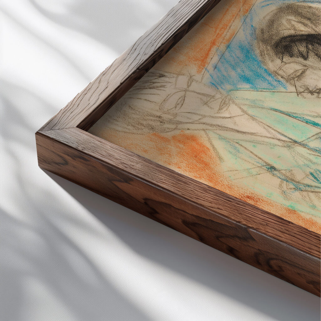 Selbstportrat mit Gerda Mann und Sitzende im Atelier 1915 Ernst Ludwig Kirchner close up dark wood mockup