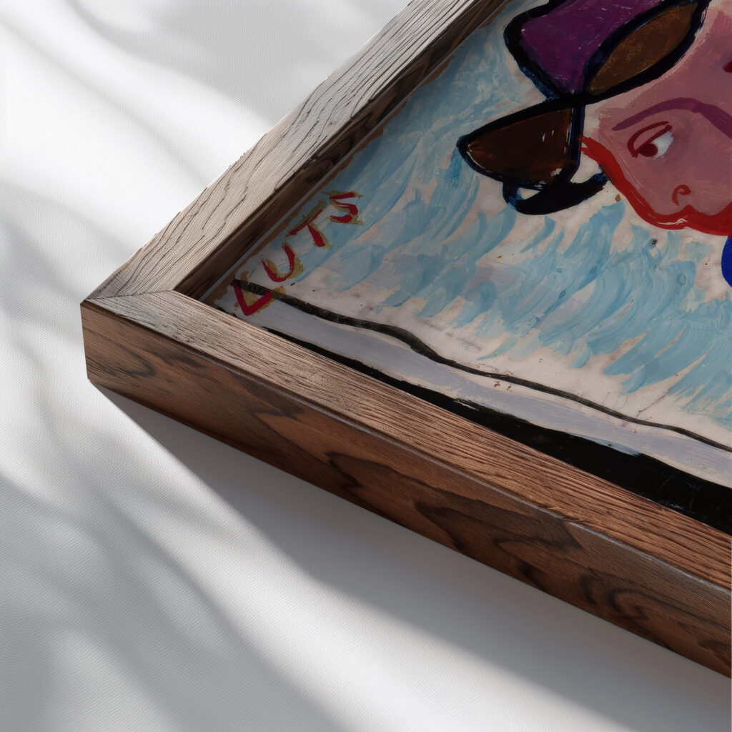 Self Portrait 1940s Karin Luts close up dark wood mockup