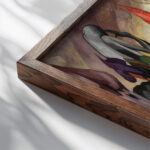 Self portrait with a pipe 1922 Stanislaw Ignacy Witkiewicz close up dark wood mockup