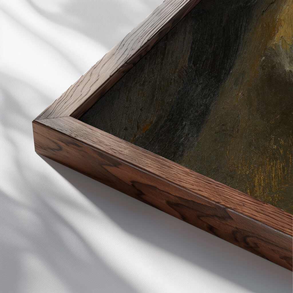 Selfportrait 1919 Frits van den Berghe close up dark wood mockup