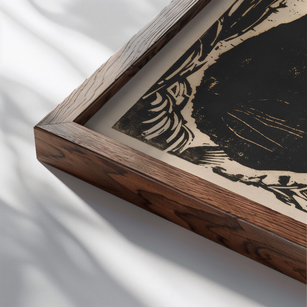 Sennkopf Martin Schmied 1917 Ernst Ludwig Kirchner close up dark wood mockup