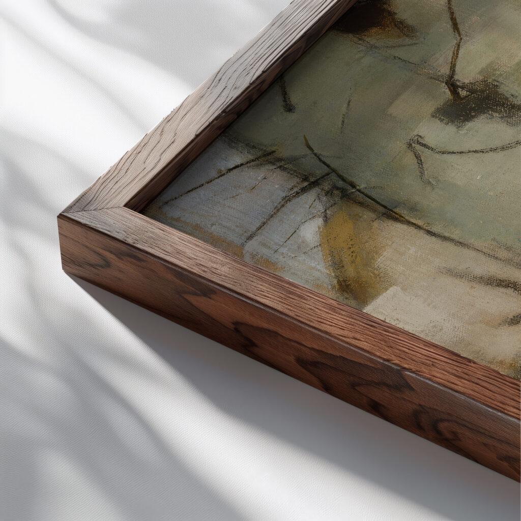 Shadow on the Wall II Green Bench 1928 Helene Schjerfbeck close up dark wood mockup