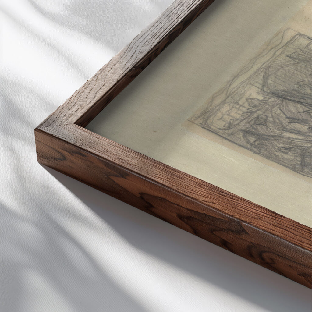 Sheet of Studies 1910 Umberto Boccioni close up dark wood mockup