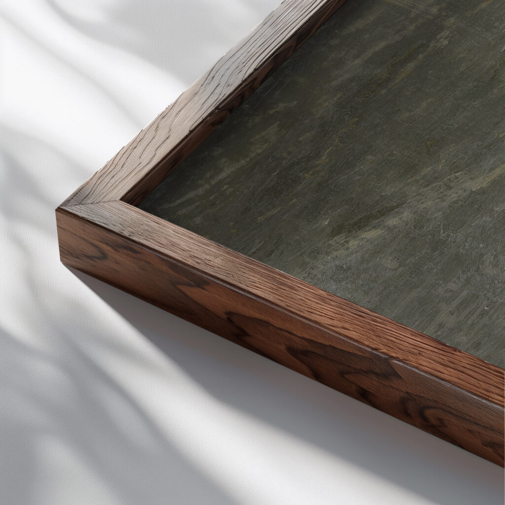 Sheet of ice Philipp Rumpf close up dark wood mockup