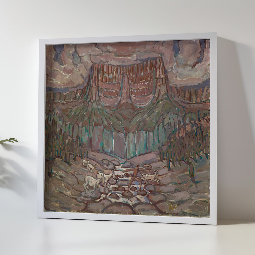 Shepherd and Flock Crossing a River in the Mountains 1914 Carl Burckhardt 5 mockup