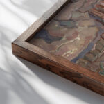 Shepherd and Flock Crossing a River in the Mountains 1914 Carl Burckhardt close up dark wood mockup