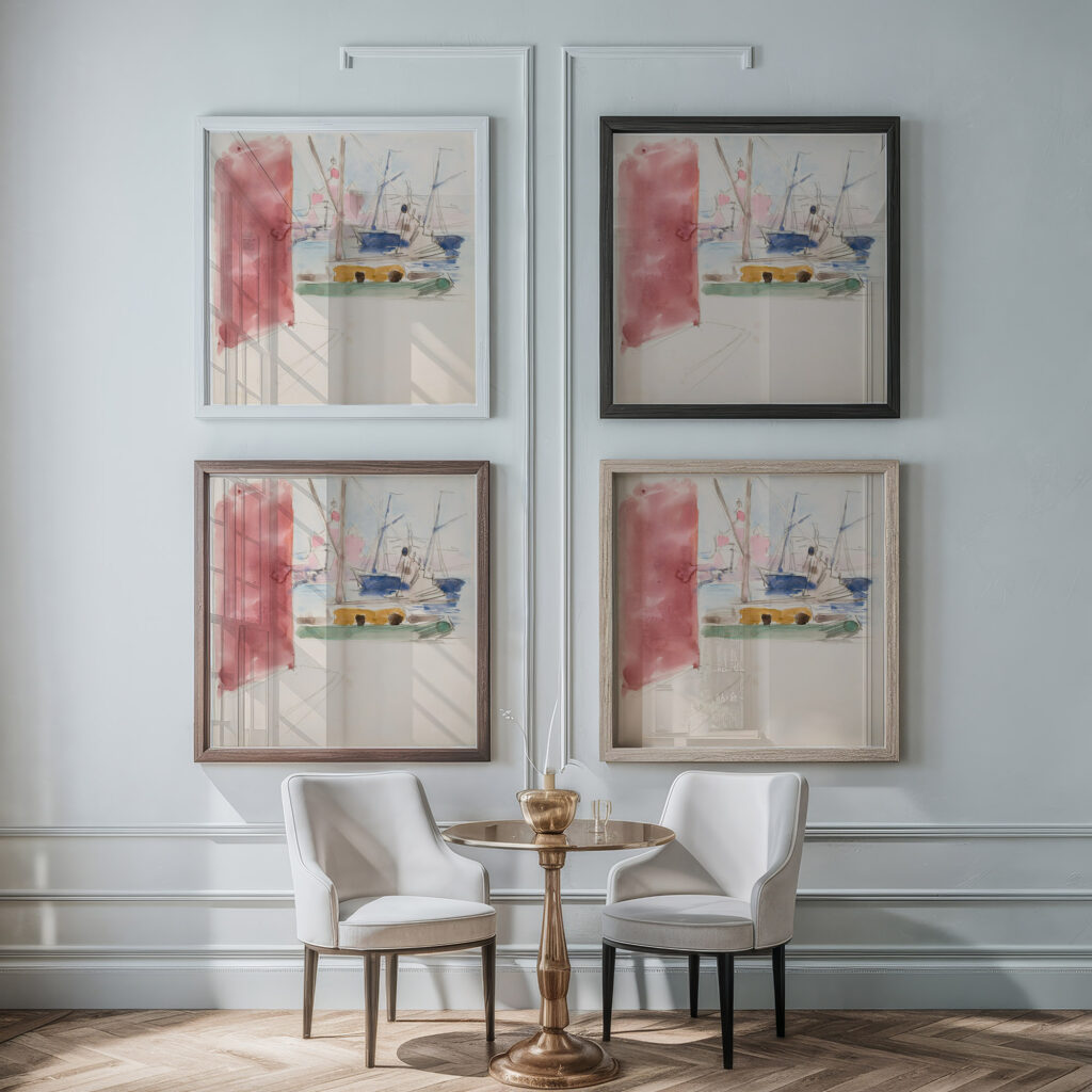 Ships in the South Harbor sketch Akseli Gallen Kallela framed posters mockup