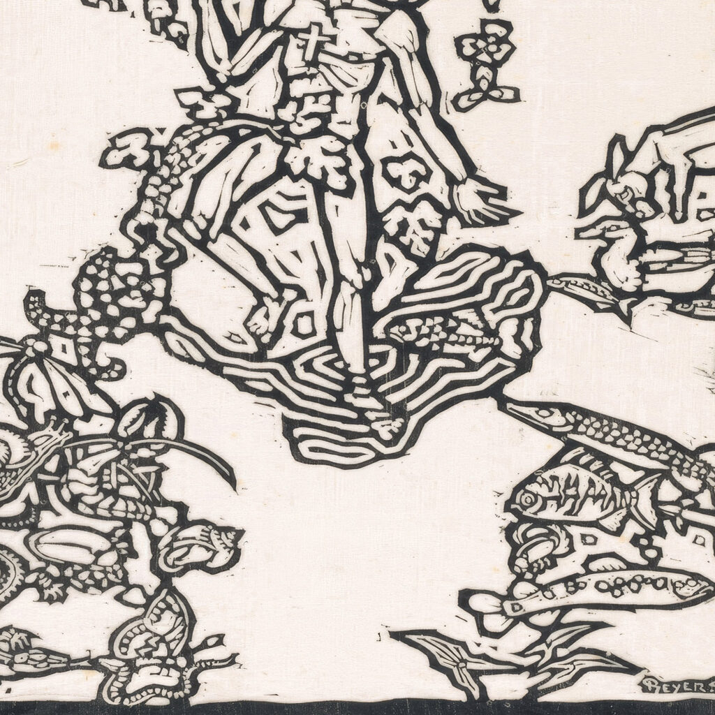 Sint Franciscus van Assisi staand in het water omringd door dieren 1926 Reijer Stolk 8 mockup