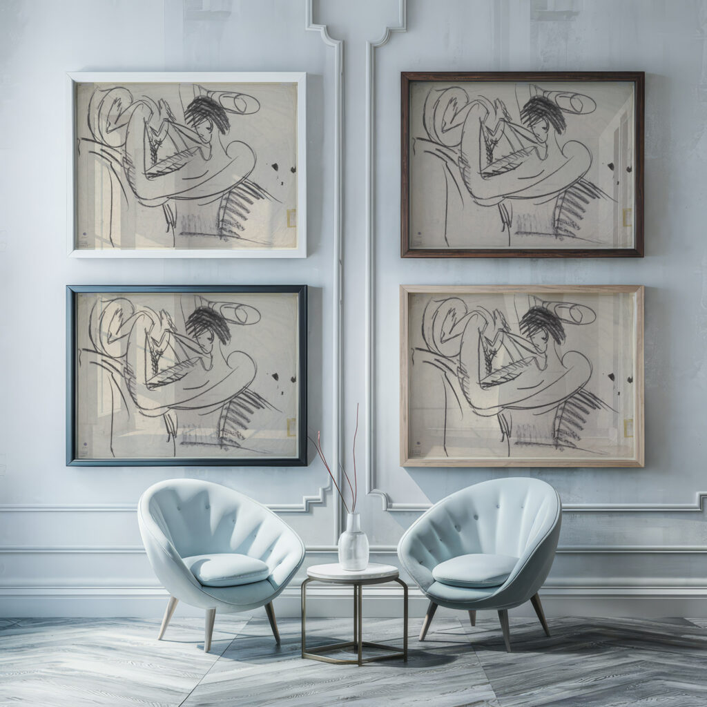 Sitting female nude 1913 Ernst Ludwig Kirchner framed posters mockup