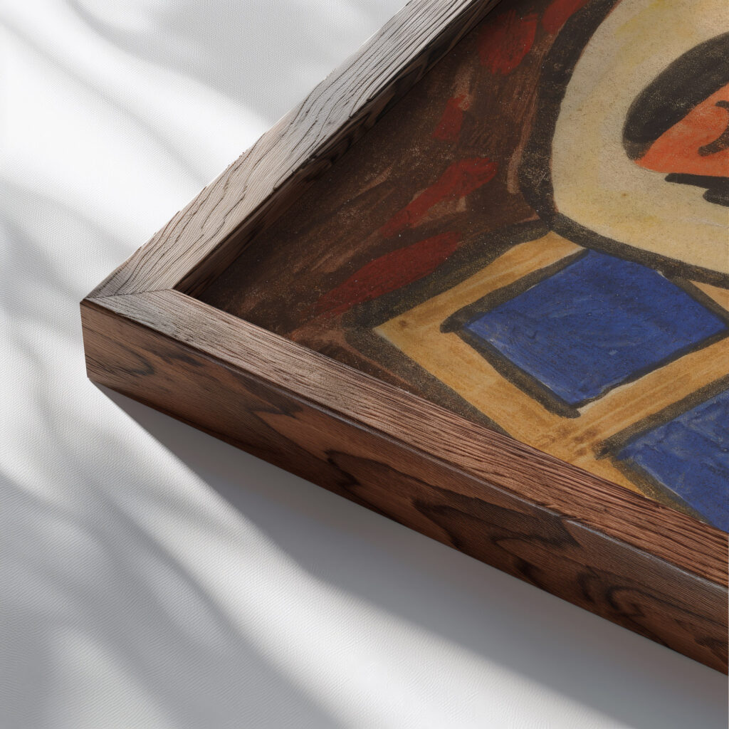 Sitting woman 1938 Mikulas Galanda close up dark wood mockup