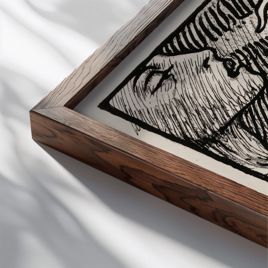 Sketch for the Praying Impene 1907 Akseli Gallen Kallela close up dark wood mockup