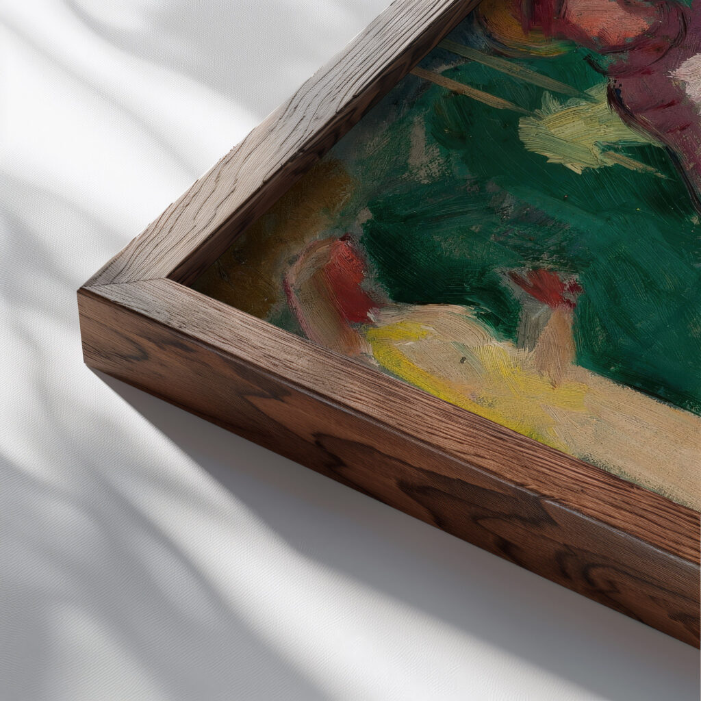 Sketch for the painting ‘Saint George piercing a dragon 1909 Tadeusz Makowski close up dark wood mockup