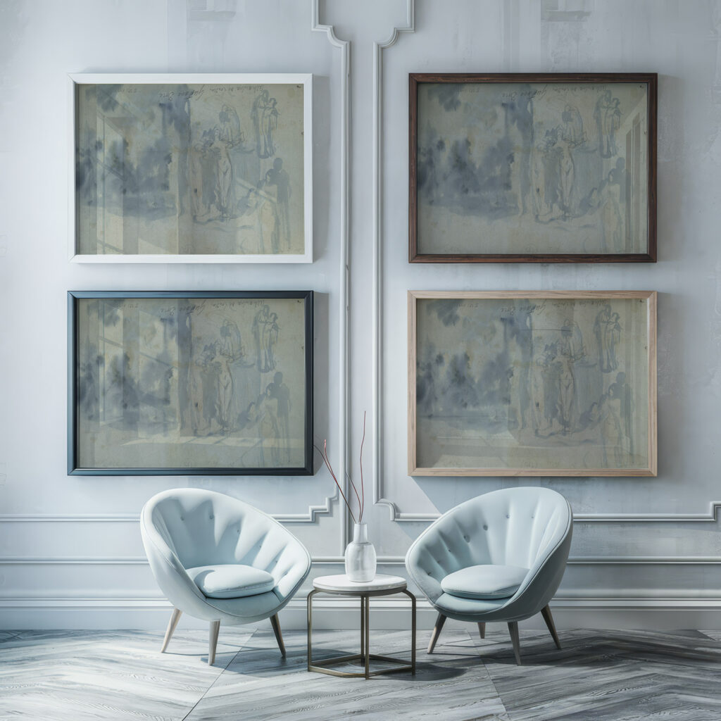 Sketches of people including a female nude 1842 1883 Gustave Dore framed posters mockup