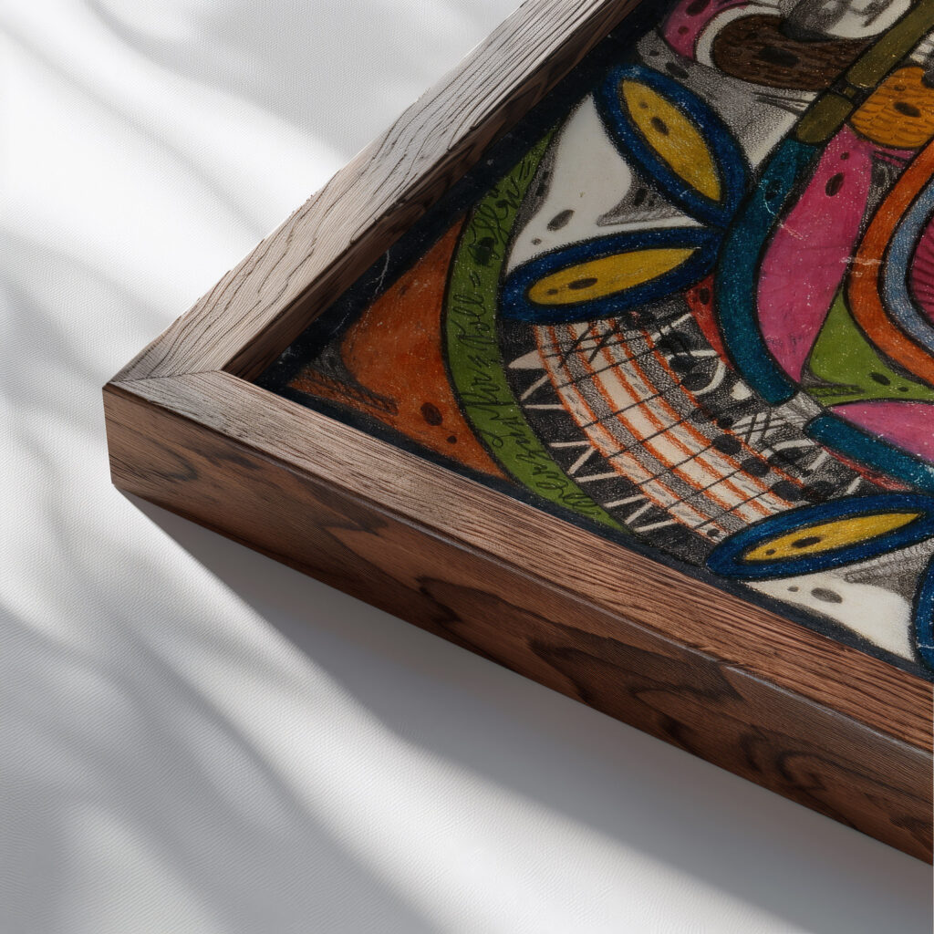 Skt. Adolfina vom ChamaleohnThal in China Aasien 1919 Adolf Wolfli close up dark wood mockup