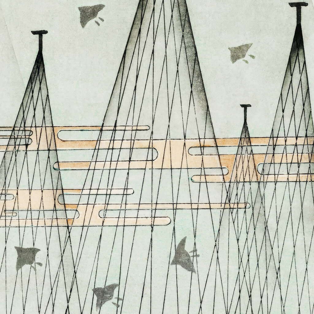 Skyscape with birds flying Watanabe Seitei 8 mockup