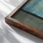 Skyscrapers circa 1920 Joseph Stella close up dark wood mockup