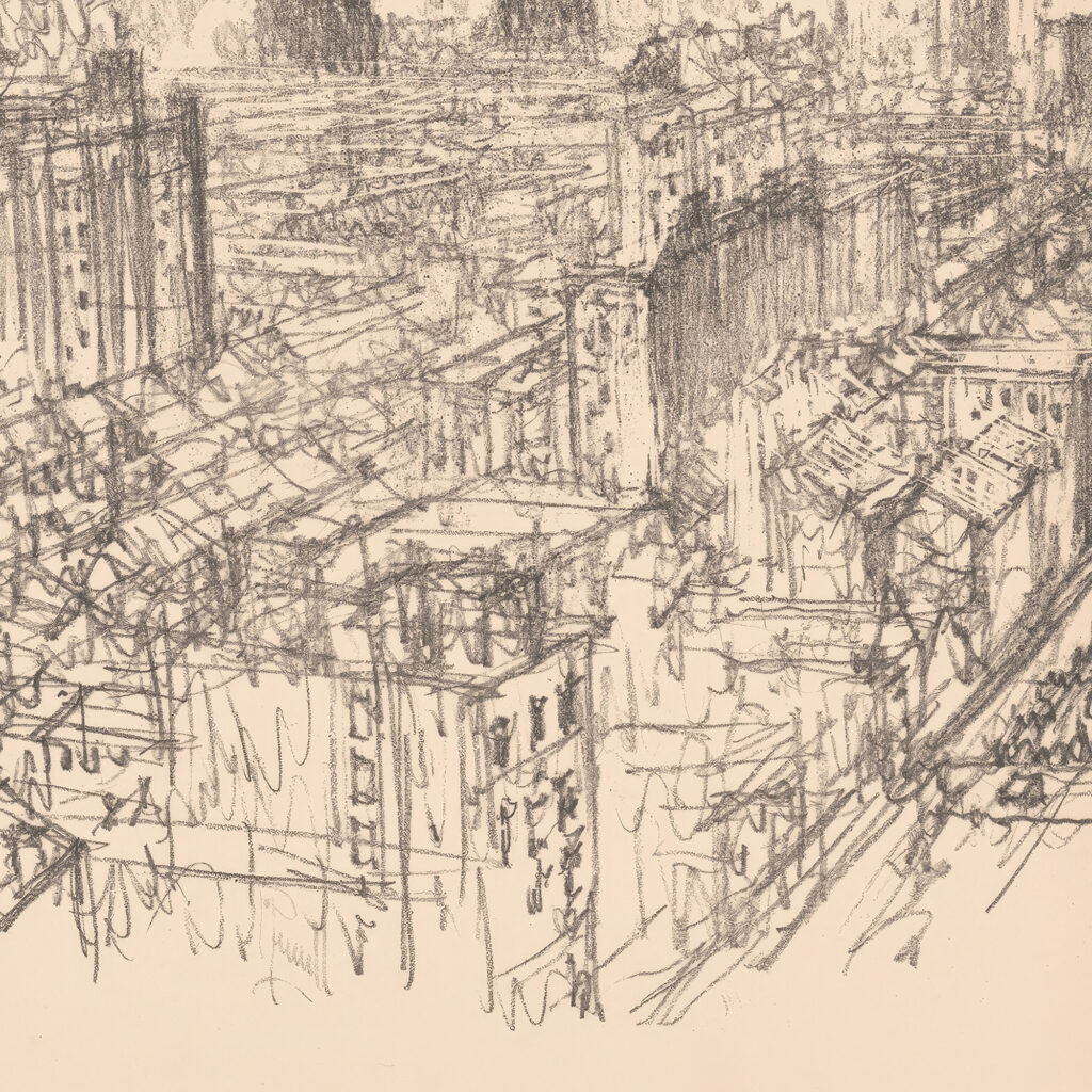 Skyscrapers from the Gladstone 1912 Joseph Pennell 8 mockup