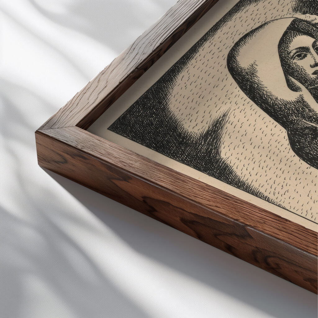 Slovak family 1929 Mikulas Galanda close up dark wood mockup