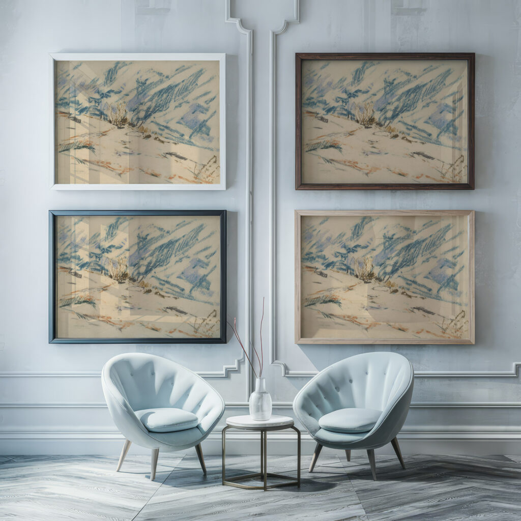 Snowy Mountainside 1931 Zolo Palugyay framed posters mockup