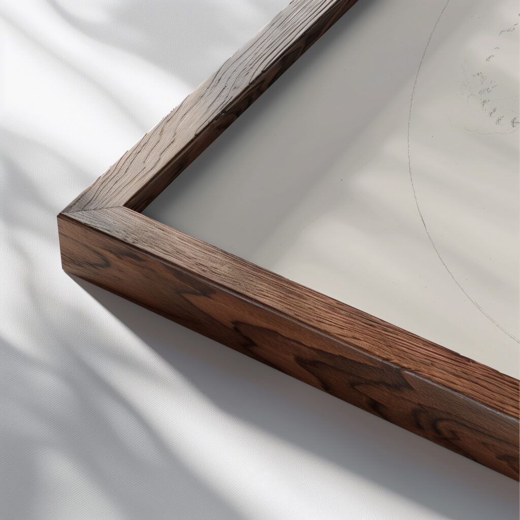 Soleil couchant. 1875 Felix Bracquemond close up dark wood mockup