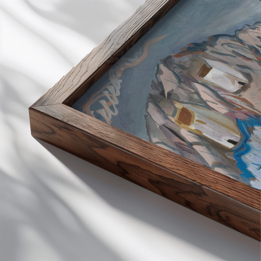 Solva Fishing Village in Pembrokeshire 1936 Frances Hodgkins close up dark wood mockup