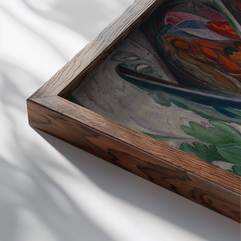 South Sea Fishermen 1921 David Davidovich Burliuk close up dark wood mockup